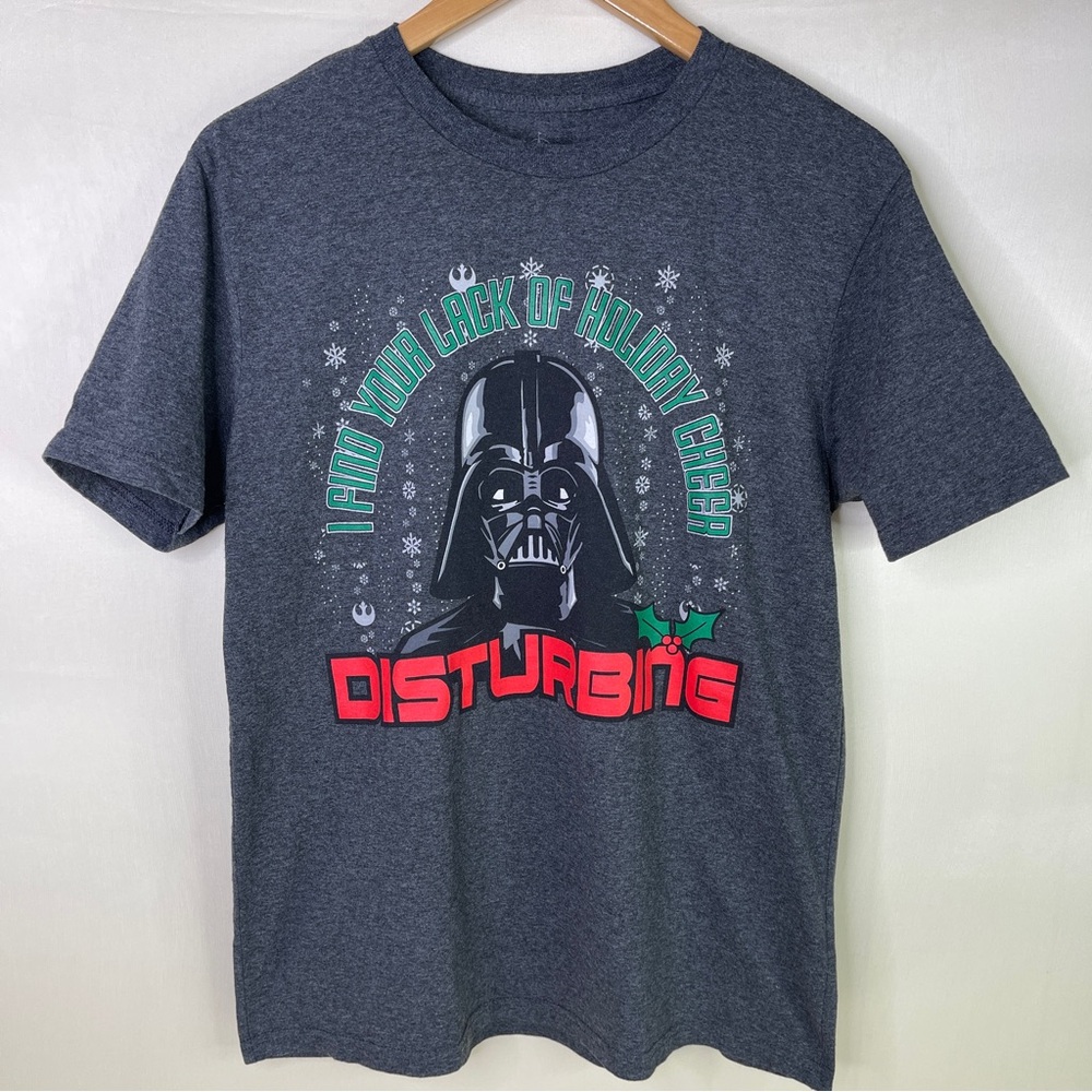 Disney Star Wars Darth Vader Holiday Cheer Gray Graphic Tee Size S